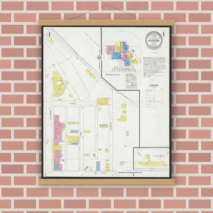 Old map wall art mockup — magnetic wood frame on brick wall — Sanborn Fire Insurance Map from Maricopa, Kern County, California (1926) - Complete Map Set