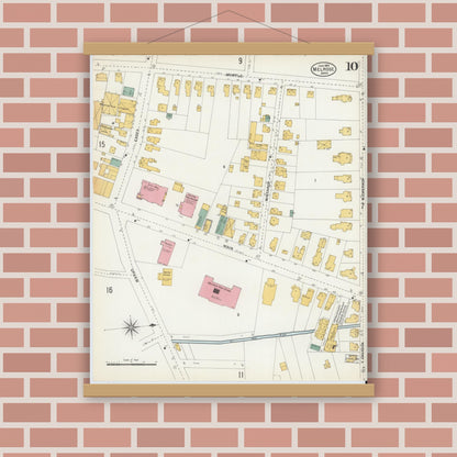 Old map wall art mockup — magnetic wood frame on brick wall — Sanborn Fire Insurance Map from Melrose, Middlesex County, Massachusetts (1903), Sheet #0010