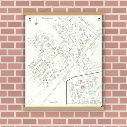 Old map wall art mockup — magnetic wood frame on brick wall — Sanborn Fire Insurance Map from Brilliant, Jefferson County, Ohio (1938), Sheet #0002