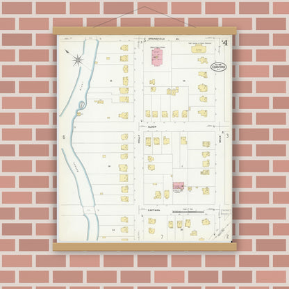 Old map wall art mockup — magnetic wood frame on brick wall — Sanborn Fire Insurance Map from Cranford, Union County, New Jersey (1908), Sheet #0004