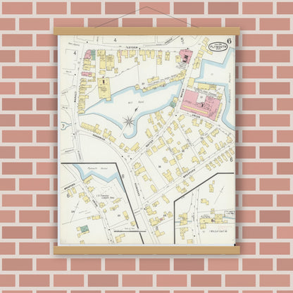 Old map wall art mockup — magnetic wood frame on brick wall — Sanborn Fire Insurance Map from Plymouth, Plymouth County, Massachusetts (1896), Sheet #0006