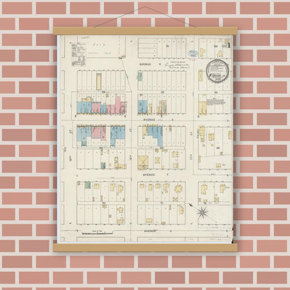 Old map wall art mockup — magnetic wood frame on brick wall — Sanborn Fire Insurance Map from McGregor, McLennan County, Texas (1894), Sheet #0001