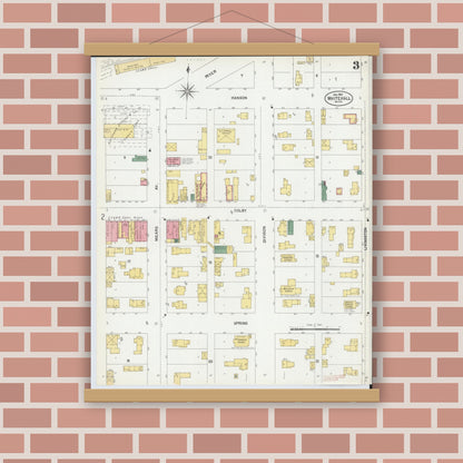 Old map wall art mockup — magnetic wood frame on brick wall — Sanborn Fire Insurance Map from Whitehall, Muskegon County, Michigan (1902), Sheet #0003