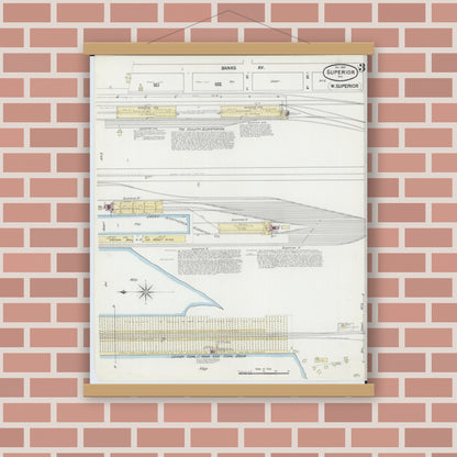 Old map wall art mockup — magnetic wood frame on brick wall — Sanborn Fire Insurance Map from Superior, Douglas County, Wisconsin (1889), Sheet #0003