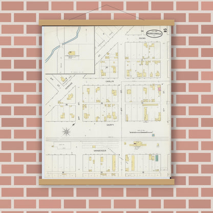 Old map wall art mockup — magnetic wood frame on brick wall — Sanborn Fire Insurance Map from Morrisonville, Christian County, Illinois (1894), Sheet #0002