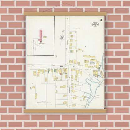 Old map wall art mockup — magnetic wood frame on brick wall — Sanborn Fire Insurance Map from Babylon, Suffolk County, New York (1902), Sheet #0009