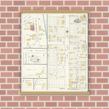 Old map wall art mockup — magnetic wood frame on brick wall — Sanborn Fire Insurance Map from Escanaba, Delta County, Michigan (1921), Sheet #0005