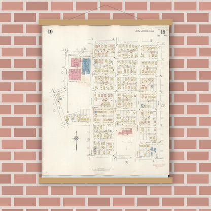 Old map wall art mockup — magnetic wood frame on brick wall — Sanborn Fire Insurance Map from Michigan City, La Porte County, Indiana (1948), Sheet #0019