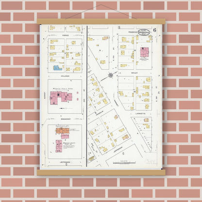 Old map wall art mockup — magnetic wood frame on brick wall — Sanborn Fire Insurance Map from Wabasha, Wabasha County, Minnesota (1917), Sheet #0006