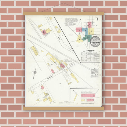 Old map wall art mockup — magnetic wood frame on brick wall — Sanborn Fire Insurance Map from Elizabethtown, Lancaster County, Pennsylvania (1911) - Complete Map Set