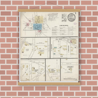 Old map wall art mockup — magnetic wood frame on brick wall — Sanborn Fire Insurance Map from Lebanon, Boone County, Indiana (1887) - Complete Map Set