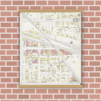 Old map wall art mockup — magnetic wood frame on brick wall — Sanborn Fire Insurance Map from Alliance, Stark County, Ohio (1892), Sheet #0005