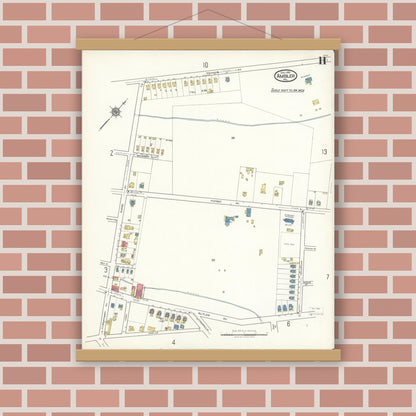 Old map wall art mockup — magnetic wood frame on brick wall — Sanborn Fire Insurance Map from Ambler, Montgomery County, Pennsylvania (1921), Sheet #0011