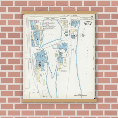 Old map wall art mockup — magnetic wood frame on brick wall — Sanborn Fire Insurance Map from Batavia, Kane County, Illinois (1891), Sheet #0007