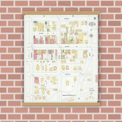 Old map wall art mockup — magnetic wood frame on brick wall — Sanborn Fire Insurance Map from Appleton, Outagamie County, Wisconsin (1901), Sheet #0008