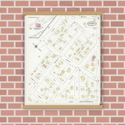 Old map wall art mockup — magnetic wood frame on brick wall — Sanborn Fire Insurance Map from Chippewa Falls, Chippewa County, Wisconsin (1910), Sheet #0007