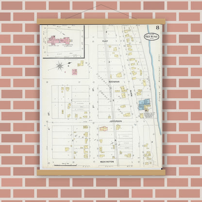 Old map wall art mockup — magnetic wood frame on brick wall — Sanborn Fire Insurance Map from Red Wing, Goodhue County, Minnesota (1891), Sheet #0008