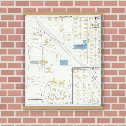Old map wall art mockup — magnetic wood frame on brick wall — Sanborn Fire Insurance Map from Laurium, Houghton County, Michigan (1917), Sheet #0013