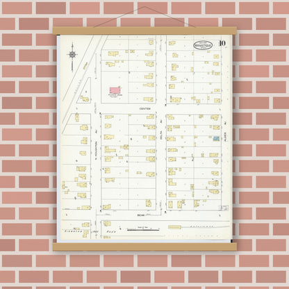 Old map wall art mockup — magnetic wood frame on brick wall — Sanborn Fire Insurance Map from Manistique, Schoolcraft County, Michigan (1914), Sheet #0010