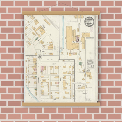Old map wall art mockup — magnetic wood frame on brick wall — Sanborn Fire Insurance Map from Confluence, Somerset County, Pennsylvania (1901), Sheet #0001