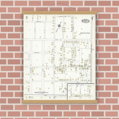Old map wall art mockup — magnetic wood frame on brick wall — Sanborn Fire Insurance Map from New Smyrna, Valusia County, Florida (1924), Sheet #0007