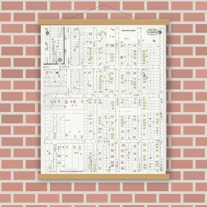 Old map wall art mockup — magnetic wood frame on brick wall — Sanborn Fire Insurance Map from Lombard, Du Page County, Illinois (1925), Sheet #0009