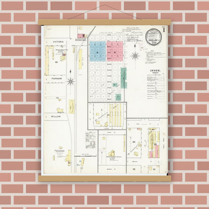 Old map wall art mockup — magnetic wood frame on brick wall — Sanborn Fire Insurance Map from Harlan, Shelby County, Iowa (1893) â€” Complete Set
