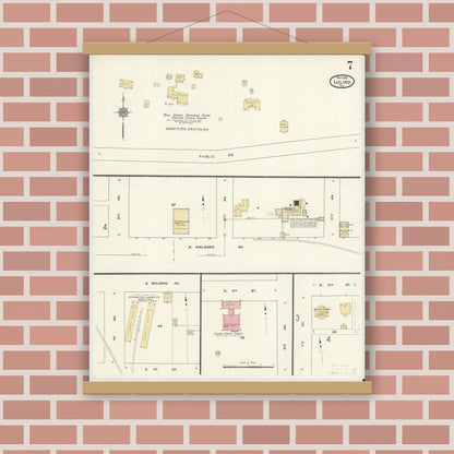 Old map wall art mockup — magnetic wood frame on brick wall — Sanborn Fire Insurance Map from Luling, Caldwell County, Texas (1912), Sheet #0007