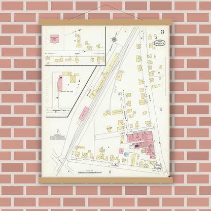 Old map wall art mockup — magnetic wood frame on brick wall — Sanborn Fire Insurance Map from Andover, Essex County, Massachusetts (1911), Sheet #0003