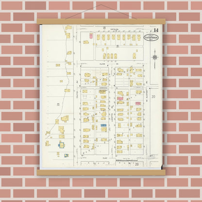 Old map wall art mockup — magnetic wood frame on brick wall — Sanborn Fire Insurance Map from Benton Harbor, Berrien County, Michigan (1917), Sheet #0014