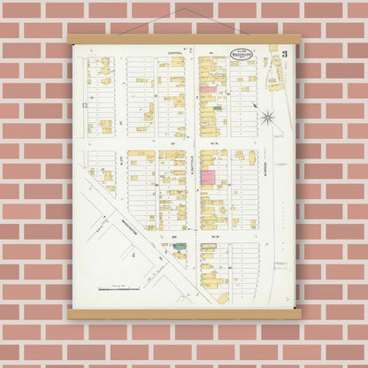 Old map wall art mockup — magnetic wood frame on brick wall — Sanborn Fire Insurance Map from Washburn, Bayfield County, Wisconsin (1904), Sheet #0003