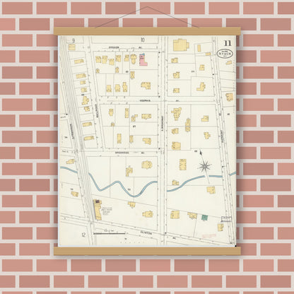 Old map wall art mockup — magnetic wood frame on brick wall — Sanborn Fire Insurance Map from Nyack, Rockland County, New York. (1903), Sheet #0011