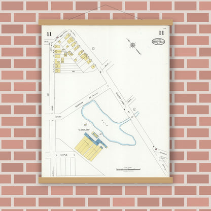 Old map wall art mockup — magnetic wood frame on brick wall — Sanborn Fire Insurance Map from Westville, Gloucester County, New Jersey (1926), Sheet #0011