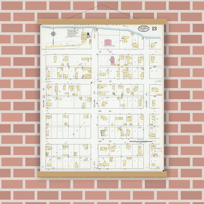 Old map wall art mockup — magnetic wood frame on brick wall — Sanborn Fire Insurance Map from Oconto, Oconto County, Wisconsin (1919), Sheet #0013