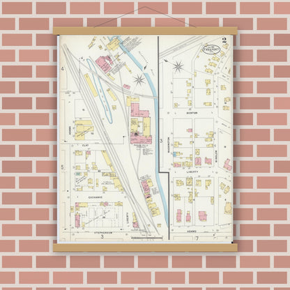Old map wall art mockup — magnetic wood frame on brick wall — Sanborn Fire Insurance Map from Freeport, Stephenson County, Illinois (1897), Sheet #0002