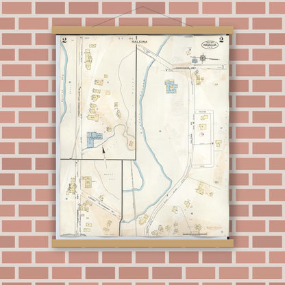 Old map wall art mockup — magnetic wood frame on brick wall — Sanborn Fire Insurance Map from Waialua, Honolulu County, Hawaii (1957), Sheet #0002