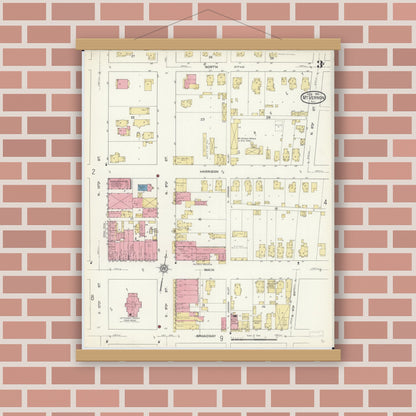 Old map wall art mockup — magnetic wood frame on brick wall — Sanborn Fire Insurance Map from Mount Vernon, Jefferson County, Illinois (1913), Sheet #0003