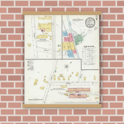 Old map wall art mockup — magnetic wood frame on brick wall — Sanborn Fire Insurance Map from Marathon, Cortland County, New York (1898) - Complete Map Set