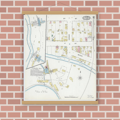 Old map wall art mockup — magnetic wood frame on brick wall — Sanborn Fire Insurance Map from Jordan, Scott County, Minnesota (1892), Sheet #0002