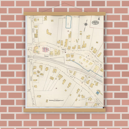 Old map wall art mockup — magnetic wood frame on brick wall — Sanborn Fire Insurance Map from Hingham, Plymouth County, Massachusetts (1948), Sheet #0004