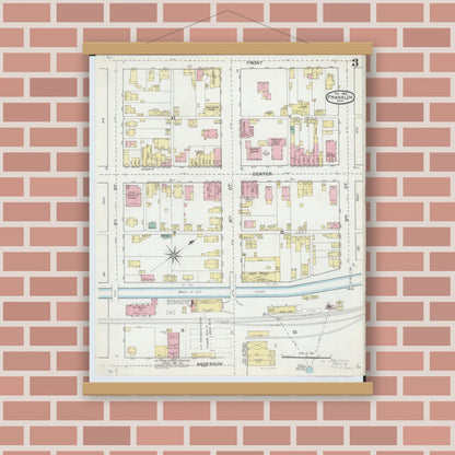 Old map wall art mockup — magnetic wood frame on brick wall — Sanborn Fire Insurance Map from Franklin, Warren County, Ohio (1892), Sheet #0003
