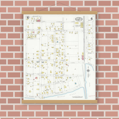 Old map wall art mockup — magnetic wood frame on brick wall — Sanborn Fire Insurance Map from Palmetto, Manatee County, Florida (1930), Sheet #0006