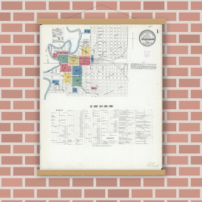 Old map wall art mockup — magnetic wood frame on brick wall — Sanborn Fire Insurance Map from Moorhead, Clay County, Minnesota (1906) - Complete Map Set