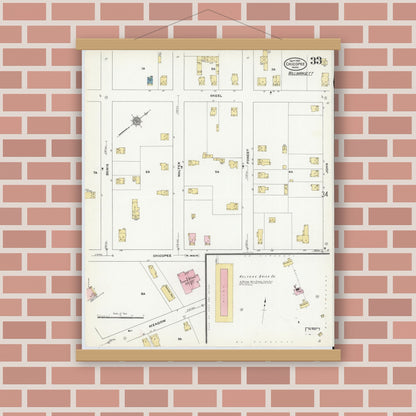 Old map wall art mockup — magnetic wood frame on brick wall — Sanborn Fire Insurance Map from Chicopee, Hampden County, Massachusetts (1910), Sheet #0033