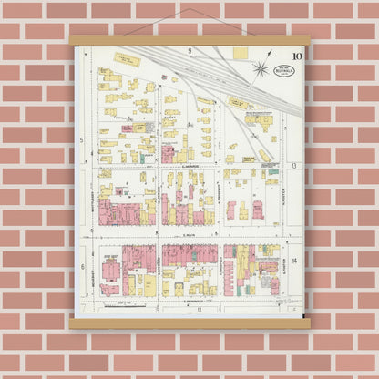 Old map wall art mockup — magnetic wood frame on brick wall — Sanborn Fire Insurance Map from Norwalk, Huron County, Ohio (1906), Sheet #0010