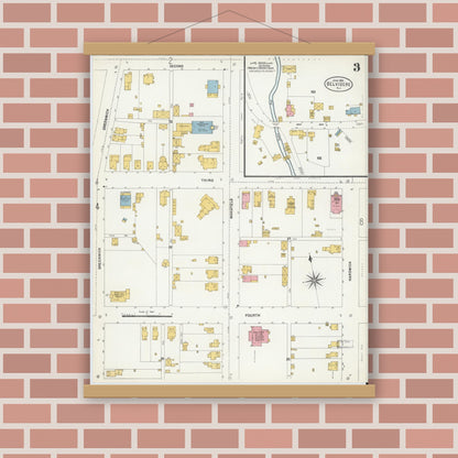 Old map wall art mockup — magnetic wood frame on brick wall — Sanborn Fire Insurance Map from Belvidere, Warren County, New Jersey (1903), Sheet #0003