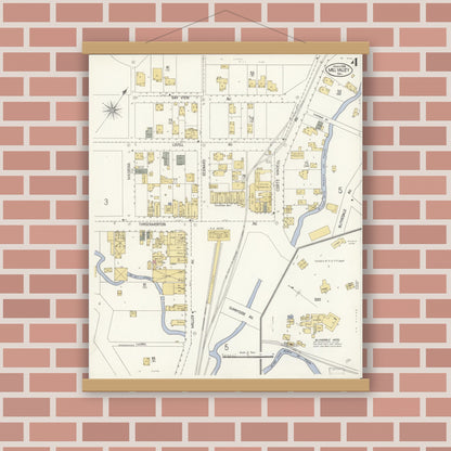 Old map wall art mockup — magnetic wood frame on brick wall — Sanborn Fire Insurance Map from Mill Valley, Marin County, California (1908), Sheet #0004