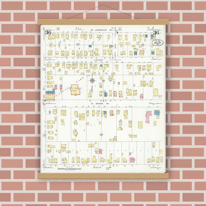 Old map wall art mockup — magnetic wood frame on brick wall — Sanborn Fire Insurance Map from Beloit, Rock County, Wisconsin (1926), Sheet #0036