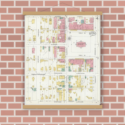 Old map wall art mockup — magnetic wood frame on brick wall — Sanborn Fire Insurance Map from Macomb, Mcdonough County, Illinois (1898), Sheet #0004