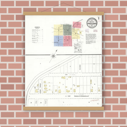 Old map wall art mockup — magnetic wood frame on brick wall — Sanborn Fire Insurance Map from Arroyo Grande, San Luis Obispo County, California (1909), Sheet #0001